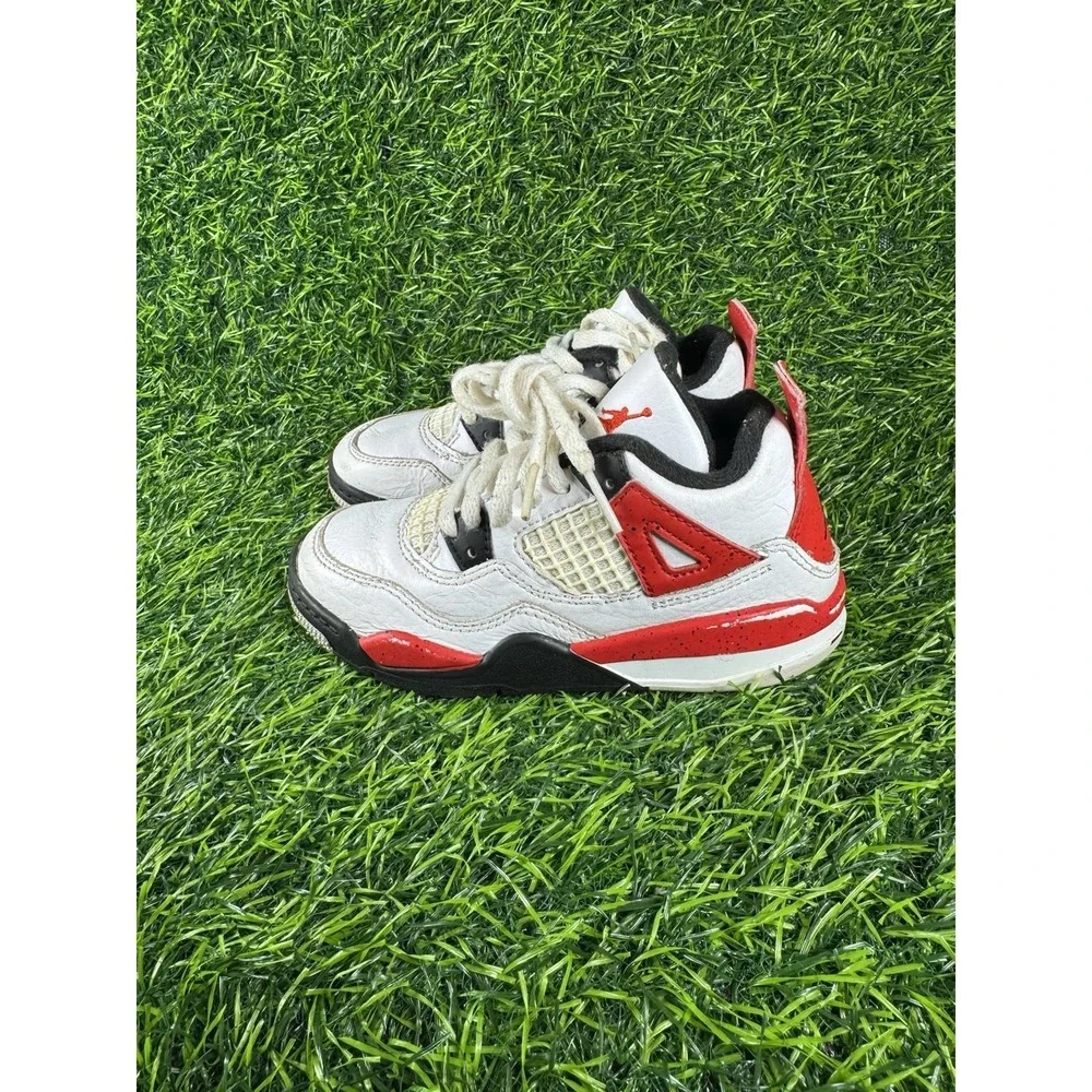 Nike Air Jordan 4 Retro Red Cement PS Basketball Shoes BQ7669-161 Kids Size 11c